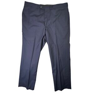 Lands End Mens Tailored Fit Wool Dress‎ Pants Navy Blue Flat Front Size 38x28